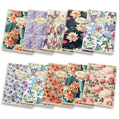 Pigna , A5 Natur Blumen Notizbuch, geheftet, 5M innen, 5 mm quadratisch, 80 g, Recyclingpapier, sortierte Einbände, 10 Pigna , A5 Natur Blumen Notizbuch, geheftet, 5M innen, 5 mm quadratisch, 80 g, Recyclingpapier, sortierte Einbände, 10
