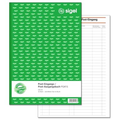 Sigel Posteingangsbuch Postausgangsbuch A4 50 Blatt PG415, zur Dokumentation eingehender und ausgehender Post Sigel Posteingangsbuch Postausgangsbuch A4 50 Blatt PG415, zur Dokumentation eingehender und ausgehender Post