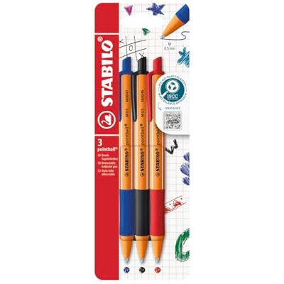 STABILO Druck-Kugelschreiber pointball 3er Pack, blau, schwarz, rot STABILO Druck-Kugelschreiber pointball 3er Pack, blau, schwarz, rot