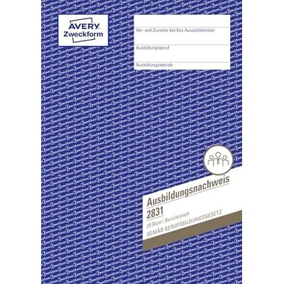 Avery 2831 Ausbildungsnachweis (DIN A4, Heftform, von IHK anerkannt, für Deutschland, speziell konzipiert für die Führung von Berichtsheften in der Berufsausbildung, 28 Blatt) weiß Avery 2831 Ausbildungsnachweis (DIN A4, Heftform, von IHK anerkannt, für Deutschland, speziell konzipiert für die Führung von Berichtsheften in der Berufsausbildung, 28 Blatt) weiß