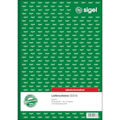 Sigel Lieferschein A4 selbstdurchschreibend 3x40 Blatt SD016, mit mehreren Durchschlägen für Ablagen Sigel Lieferschein A4 selbstdurchschreibend 3x40 Blatt SD016, mit mehreren Durchschlägen für Ablagen