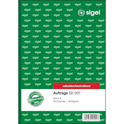 Sigel SD001 Auftragsbuch A5, 2x40 Blatt, selbstdurchschreibend, 1 Stück, aus nachhaltigem Papier Sigel SD001 Auftragsbuch A5, 2x40 Blatt, selbstdurchschreibend, 1 Stück, aus nachhaltigem Papier