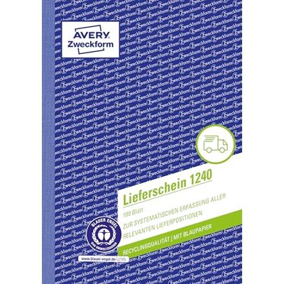 Avery 1240 Lieferschein (A5, 100 Blatt aus Recycling-Papier,, mit 1 Blatt Blaupapier und 1 blanko Durchschlag, zur systematischen Erfassung aller relevanten Lieferpositionen) weiß Avery 1240 Lieferschein (A5, 100 Blatt aus Recycling-Papier,, mit 1 Blatt Blaupapier und 1 blanko Durchschlag, zur systematischen Erfassung aller relevanten Lieferpositionen) weiß