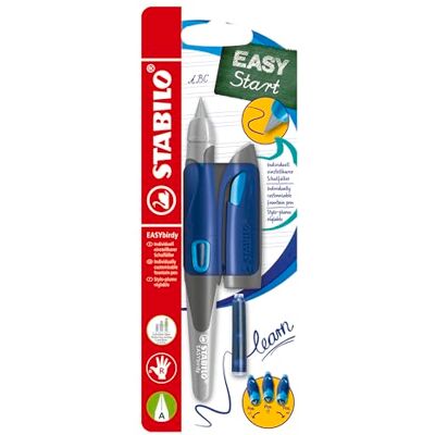 STABILO Ergonomischer Schulfüller für Rechtshänder EASYbirdy Anfänger-Feder A, mitternachtsblau/azur, inkl. Patrone, Einstellwerkzeug, löschbar blau STABILO Ergonomischer Schulfüller für Rechtshänder EASYbirdy Anfänger-Feder A, mitternachtsblau/azur, inkl. Patrone, Einstellwerkzeug, löschbar blau