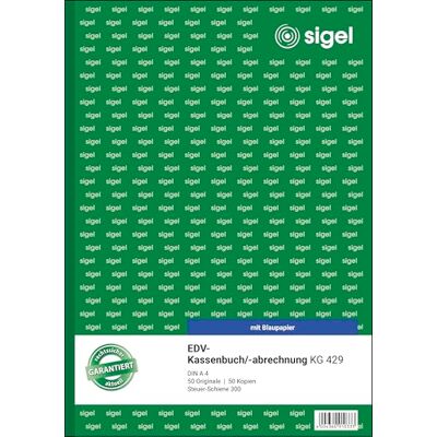 Sigel Kassenbuch EDV A4 Steuerschiene 300 2x50 Blatt KG429, mit Blaupapier und ultrafeiner Mikroperforation Sigel Kassenbuch EDV A4 Steuerschiene 300 2x50 Blatt KG429, mit Blaupapier und ultrafeiner Mikroperforation