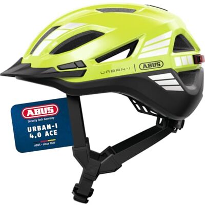 ABUS Stadthelm Urban-I 4.0 ACE Fahrradhelm mit aufladbarem Rücklicht, 4 Leuchtmodi, Schirm, Zopf-Öffnung und magnetischem Verschluss für Jugendliche, Frauen und Männer Größe XL, gelb ABUS Stadthelm Urban-I 4.0 ACE Fahrradhelm mit aufladbarem Rücklicht, 4 Leuchtmodi, Schirm, Zopf-Öffnung und magnetischem Verschluss für Jugendliche, Frauen und Männer Größe XL, gelb