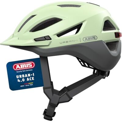 ABUS Stadthelm Urban-I 4.0 ACE Fahrradhelm mit aufladbarem Rücklicht, 4 Leuchtmodi, Schirm, Zopf-Öffnung und magnetischem Verschluss für Jugendliche, Frauen und Männer Größe L, grün ABUS Stadthelm Urban-I 4.0 ACE Fahrradhelm mit aufladbarem Rücklicht, 4 Leuchtmodi, Schirm, Zopf-Öffnung und magnetischem Verschluss für Jugendliche, Frauen und Männer Größe L, grün