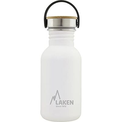 Laken sehr robuste Edelstahlflasche 0,5l weiß mit Bamboo Deckel Laken sehr robuste Edelstahlflasche 0,5l weiß mit Bamboo Deckel