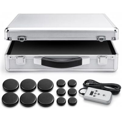 SereneLife Hot-Stone-Massage-Set Aluminiumkoffer Basaltsteine Digitalregler Der robuste Aluminiumkoffer erhitzt zwölf CE-geprüfte Basaltsteine wasserlos und digital regelbar in nur 20 bis 30 Minuten. SereneLife Hot-Stone-Massage-Set Aluminiumkoffer Basaltsteine Digitalregler Der robuste Aluminiumkoffer erhitzt zwölf CE-geprüfte Basaltsteine wasserlos und digital regelbar in nur 20 bis 30 Minuten.