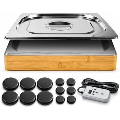 SereneLife Hot-Stone-Massage-Schale Bambussockel Basaltsteine Digitalregler Die Wärmeschale mit Bambussockel erhitzt zwölf CE-geprüfte Basaltsteine wasserlos per Fernbedienung in 20 bis 30 Minuten. SereneLife Hot-Stone-Massage-Schale Bambussockel Basaltsteine Digitalregler Die Wärmeschale mit Bambussockel erhitzt zwölf CE-geprüfte Basaltsteine wasserlos per Fernbedienung in 20 bis 30 Minuten.