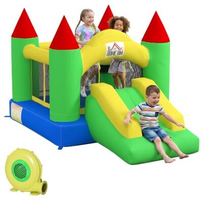 HOMCOM Hüpfburg mit Gebläse für Kinder 3-10 Jahre 300 x 180 x 160 cm Aufblasbare Kinderhüpfburg, Spielburg mit Rutsche, Trampolin, Sicherheitsnetz, Spielplatz für Indoor und Outdoor HOMCOM Hüpfburg mit Gebläse für Kinder 3-10 Jahre 300 x 180 x 160 cm Aufblasbare Kinderhüpfburg, Spielburg mit Rutsche, Trampolin, Sicherheitsnetz, Spielplatz für Indoor und Outdoor