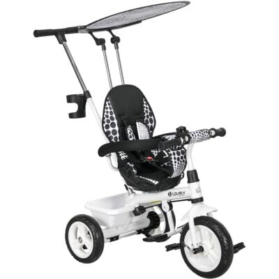 HOMCOM 6-in-1 Dreirad mit Schubstange Ab 9 Monate bis 25 kg Weiß Kinderdreirad, Abnehmbares Sonnendach, Sicherheitsgurt, Getränkehalter, Korb, Laufräder, Laufrad, für 1-5 Jahre Kinder HOMCOM 6-in-1 Dreirad mit Schubstange Ab 9 Monate bis 25 kg Weiß Kinderdreirad, Abnehmbares Sonnendach, Sicherheitsgurt, Getränkehalter, Korb, Laufräder, Laufrad, für 1-5 Jahre Kinder
