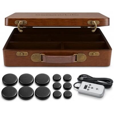 SereneLife Hot-Stone-Massage-Set Wärmetasche 12 Basaltsteine Digitalregler Wasserlose Heiztechnologie und digitaler Regler erhitzen zwölf CE-geprüfte Basaltsteine gleichmäßig in 20 bis 30 Minuten. SereneLife Hot-Stone-Massage-Set Wärmetasche 12 Basaltsteine Digitalregler Wasserlose Heiztechnologie und digitaler Regler erhitzen zwölf CE-geprüfte Basaltsteine gleichmäßig in 20 bis 30 Minuten.