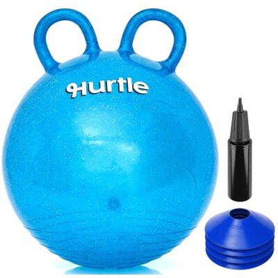 Hurtle Hüpfball Kinder ab 3 Jahren, 46 cm Hüpftier mit Zwei Griffen Glänzendes Blau-Glitzer aus ungiftigem PVC, bis 120 kg belastbar, inklusive Pumpe & 4 Hütchen, rutschfest und platzsparend. Hurtle Hüpfball Kinder ab 3 Jahren, 46 cm Hüpftier mit Zwei Griffen Glänzendes Blau-Glitzer aus ungiftigem PVC, bis 120 kg belastbar, inklusive Pumpe & 4 Hütchen, rutschfest und platzsparend.