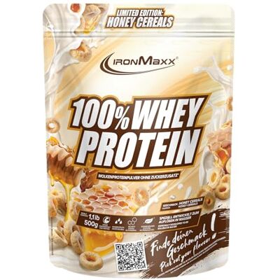 IronMaxx 100% Whey Protein Pulver Honey Cereal 500g High Protein Shake mit BCAAs und EAAs für Muskeltraining und Fitness IronMaxx 100% Whey Protein Pulver Honey Cereal 500g High Protein Shake mit BCAAs und EAAs für Muskeltraining und Fitness