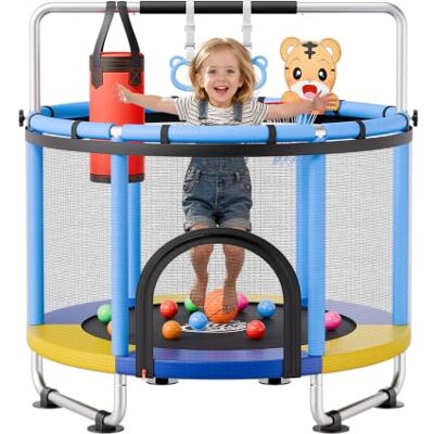 VEVOR Trampolin Mini für Kinder mit 60 kg Tragkraft Sicherheitsnetz, Gartentrampolin Outdoor mit Basketballkorb, Basketball und Turnringe für Kinder VEVOR Trampolin Mini für Kinder mit 60 kg Tragkraft Sicherheitsnetz, Gartentrampolin Outdoor mit Basketballkorb, Basketball und Turnringe für Kinder