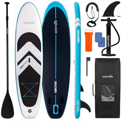 SereneLife SUP Board Aufblasbar Set – Stand Up Paddling Board mit Zubehör, rutschfestes Eva-Deck für See, Fluss, Touring und Freizeit SereneLife SUP Board Aufblasbar Set – Stand Up Paddling Board mit Zubehör, rutschfestes Eva-Deck für See, Fluss, Touring und Freizeit