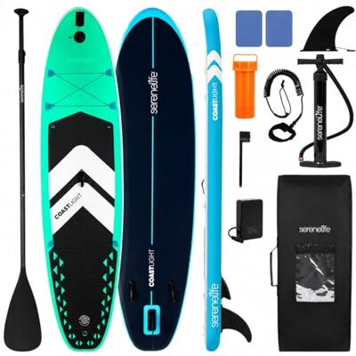 SereneLife SUP Board Aufblasbar Set – Stand Up Paddling Board mit Zubehör und rutschfestem Eva-Deck für See, Fluss, Touring, Yoga und Freizeit SereneLife SUP Board Aufblasbar Set – Stand Up Paddling Board mit Zubehör und rutschfestem Eva-Deck für See, Fluss, Touring, Yoga und Freizeit