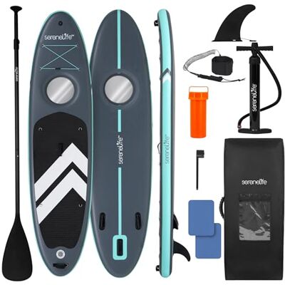 SereneLife SUP Board Aufblasbar Set – Stand Up Paddling Board mit Zubehör und rutschfestem Eva-Deck für See, Fluss, Touring, Yoga und Freizeit SereneLife SUP Board Aufblasbar Set – Stand Up Paddling Board mit Zubehör und rutschfestem Eva-Deck für See, Fluss, Touring, Yoga und Freizeit