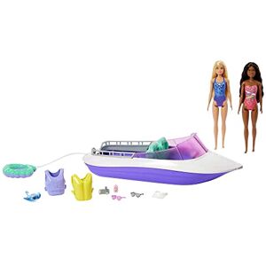 Barbie Malibu Roberts & Brooklyn Puppe 45,7 cm Schnellboot, 4 Puppen Platz, Glasboden, Schwimmreifen und weiteres Zubehör, für Kinder ab 3 Jahren, HJK58 Barbie Malibu Roberts & Brooklyn Puppe 45,7 cm Schnellboot, 4 Puppen Platz, Glasboden, Schwimmreifen und weiteres Zubehör, für Kinder ab 3 Jahren, HJK58