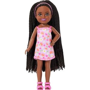 Barbie Club Chelsea, kleine Puppe Ari, ca. 15 cm groß, mit geflochtenem Haar und abnehmbarem Blumenkleid und rosa Sandalen, JJB34 Barbie Club Chelsea, kleine Puppe Ari, ca. 15 cm groß, mit geflochtenem Haar und abnehmbarem Blumenkleid und rosa Sandalen, JJB34