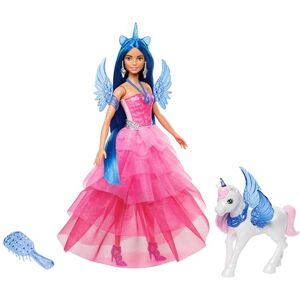 Barbie Ein verborgener Zauber Puppe mit Einhorn, pinkfarbenes Kleid mit Saphirblauen Details, Einhorn-Stirnband, abnehmbare Saphirflügel und Schwanz, für Kinder ab 3 Jahren, HRR16 Barbie Ein verborgener Zauber Puppe mit Einhorn, pinkfarbenes Kleid mit Saphirblauen Details, Einhorn-Stirnband, abnehmbare Saphirflügel und Schwanz, für Kinder ab 3 Jahren, HRR16