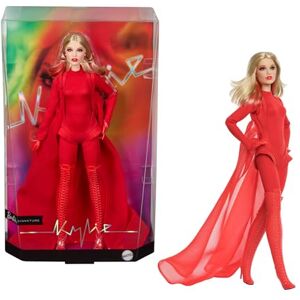 Barbie Signature-Puppe, Kylie Minogue bewegliche Sammelfigur im Outfit des Musikvideos Padam Padam mit rotem Bodysuit, Chiffonumhang und Schnürstiefeln, JBJ39 Barbie Signature-Puppe, Kylie Minogue bewegliche Sammelfigur im Outfit des Musikvideos Padam Padam mit rotem Bodysuit, Chiffonumhang und Schnürstiefeln, JBJ39