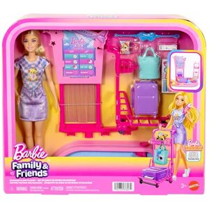 Barbie „Malibu“ Family & Friends, „Grenzenlose Abenteuer“-Reihe, Blonde Modepuppe im Gepäckausgabe-Set mit Kofferkuli, Gepäckband und Handgepäck, JMJ49 Barbie „Malibu“ Family & Friends, „Grenzenlose Abenteuer“-Reihe, Blonde Modepuppe im Gepäckausgabe-Set mit Kofferkuli, Gepäckband und Handgepäck, JMJ49