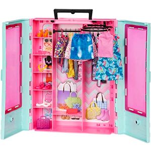 Barbie Kleiderschrank mit Kleidung und Accessoires, Garderobenschrank mit Falttüren und Tragegriff, Puppen Nicht enthalten, Geschenk für Kinder, Spielzeug ab 3 Jahre, HKR92 Barbie Kleiderschrank mit Kleidung und Accessoires, Garderobenschrank mit Falttüren und Tragegriff, Puppen Nicht enthalten, Geschenk für Kinder, Spielzeug ab 3 Jahre, HKR92