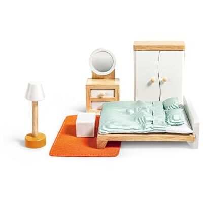 Hape Puppenhaus Schlafzimmer Möbelset aus Holz für Puppenhäuser, Lernspielzeug zur Förderung der Fantasie und Sprache, Zubehör für Puppenhaus und Rollenspiel, für Kinder ab 3 Jahren Hape Puppenhaus Schlafzimmer Möbelset aus Holz für Puppenhäuser, Lernspielzeug zur Förderung der Fantasie und Sprache, Zubehör für Puppenhaus und Rollenspiel, für Kinder ab 3 Jahren