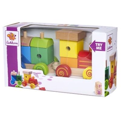 Eichhorn 100003453 Lok mit Sound, Anhänger mit Bausteinen, 17cm lang, Birke und Kiefernholz, WB, Try me,1J+, bunt Eichhorn 100003453 Lok mit Sound, Anhänger mit Bausteinen, 17cm lang, Birke und Kiefernholz, WB, Try me,1J+, bunt