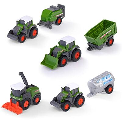 Dickie Toys Fendt Micro Team Traktor Spielzeug ab 3 Jahre (9 cm) Landmaschinen-Set mit Anhänger, Original Lizenz, Zufällige Auswahl aus 7 Modellen, Bewegliche Teile & Kupplung 203732001 Dickie Toys Fendt Micro Team Traktor Spielzeug ab 3 Jahre (9 cm) Landmaschinen-Set mit Anhänger, Original Lizenz, Zufällige Auswahl aus 7 Modellen, Bewegliche Teile & Kupplung 203732001
