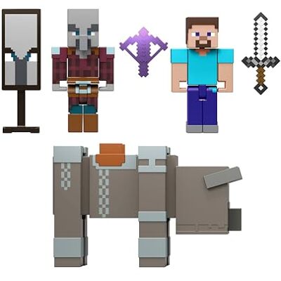 Mattel Minecraft Dorfüberfall-Set mit 3 Figuren und Zubehör 8,2-cm Sammelfigur-Set enthält Steve, für Videospiel-Fans und Kinder, JJT18 Mattel Minecraft Dorfüberfall-Set mit 3 Figuren und Zubehör 8,2-cm Sammelfigur-Set enthält Steve, für Videospiel-Fans und Kinder, JJT18