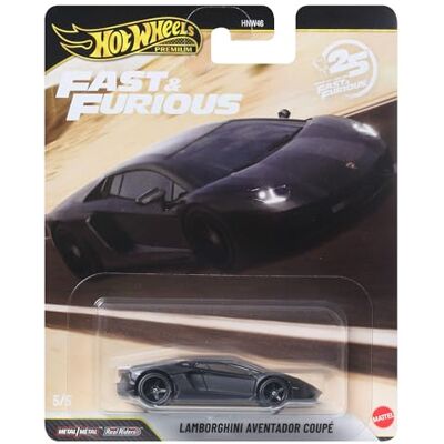 Hot Wheels Premium Fast & Furious Lamborghini Aventador Coupé Auto 1:64 Spielzeugauto, Druckguss, Real Riders Reifen und Metallkarosserie/-chassis, JHW77 Hot Wheels Premium Fast & Furious Lamborghini Aventador Coupé Auto 1:64 Spielzeugauto, Druckguss, Real Riders Reifen und Metallkarosserie/-chassis, JHW77