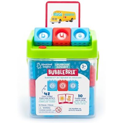 Educational Insights Learning Resources BubbleBrix Kleinbuchstaben – Montessori Alphabet Lernspielzeug ab 3 Jahren – Phonetik & Wortbildung – Geschenkidee Weihnachten – 54-teiliges Set mit Aufbewahrungseimer Educational Insights Learning Resources BubbleBrix Kleinbuchstaben – Montessori Alphabet Lernspielzeug ab 3 Jahren – Phonetik & Wortbildung – Geschenkidee Weihnachten – 54-teiliges Set mit Aufbewahrungseimer