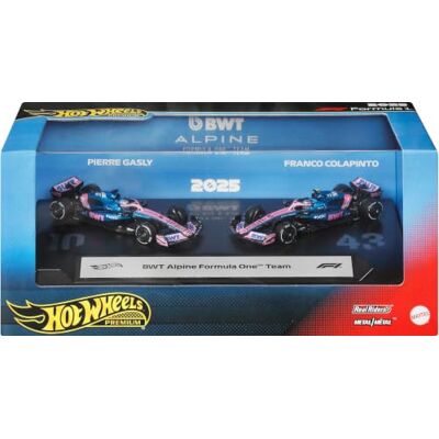 Hot Wheels Premium Formel 1 BWT Alpine Team 2er-Pack Set mit 2 Formel-1-Team-Wagen im Maßstab 1:64, mit den Fahrern #10 Pierre Gasly und #43 Franco Colapinto, JMM96 Hot Wheels Premium Formel 1 BWT Alpine Team 2er-Pack Set mit 2 Formel-1-Team-Wagen im Maßstab 1:64, mit den Fahrern #10 Pierre Gasly und #43 Franco Colapinto, JMM96
