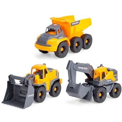 Dickie Toys 3er-Set Volvo Baustellenfahrzeuge Tough Work Force Spielzeug-Baufahrzeuge (Bagger, Kipplaster & Radlader) für Kinder ab 3 Jahre mit beweglichen Teilen, als Sandspielzeug geeignet Dickie Toys 3er-Set Volvo Baustellenfahrzeuge Tough Work Force Spielzeug-Baufahrzeuge (Bagger, Kipplaster & Radlader) für Kinder ab 3 Jahre mit beweglichen Teilen, als Sandspielzeug geeignet