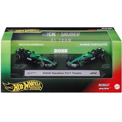 Hot Wheels Premium Formula 1 Kick Sauber F1 Team 2er-Pack Set mit 2 Sammler-Rennwagen im Maßstab 1:64 mit #27 Nico Hülkenberg & #5 Gabriel Bortoleto, JMM92 Hot Wheels Premium Formula 1 Kick Sauber F1 Team 2er-Pack Set mit 2 Sammler-Rennwagen im Maßstab 1:64 mit #27 Nico Hülkenberg & #5 Gabriel Bortoleto, JMM92