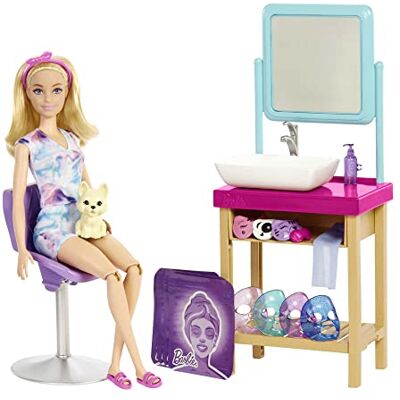 Barbie Self-Care Series, Sparkle Mask Spa Day, Puppe mit blonden Haaren, Welpe, 7 Spa-Masken, 15+ Teile, Accessoires, Geschenke für Kinder ab 3 Jahren,HCM82 Barbie Self-Care Series, Sparkle Mask Spa Day, Puppe mit blonden Haaren, Welpe, 7 Spa-Masken, 15+ Teile, Accessoires, Geschenke für Kinder ab 3 Jahren,HCM82