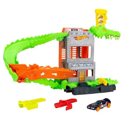 Hot Wheels Croc Pizza Attack Spielset und 1:64 Spielzeugauto Schicke Spielzeugautos die Strecke hinunter, besiege den Krokodil-Gegner und entkomme ihm, JHL93 Hot Wheels Croc Pizza Attack Spielset und 1:64 Spielzeugauto Schicke Spielzeugautos die Strecke hinunter, besiege den Krokodil-Gegner und entkomme ihm, JHL93