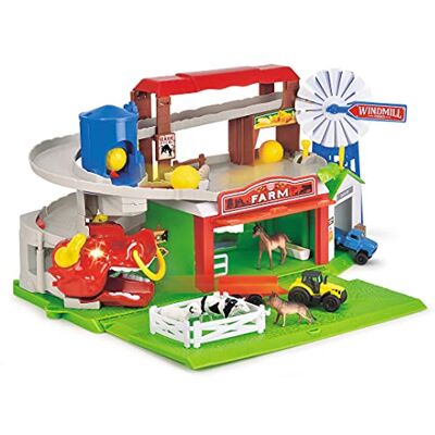 Dickie Toys – Bauernhof Spielset und Parkhaus – mit Licht & Sound, inkl. Fahrzeugen, Aufzug, Bauernhof-Tieren und Heuballen, für Kinder ab 3 Jahren, 203739003, Mehrfarbig Dickie Toys – Bauernhof Spielset und Parkhaus – mit Licht & Sound, inkl. Fahrzeugen, Aufzug, Bauernhof-Tieren und Heuballen, für Kinder ab 3 Jahren, 203739003, Mehrfarbig