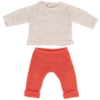 Miniland Strick-Kleiderset für Dolls, aus recyceltem Material, für 38cm Puppen. Modell: Pullover und Hose, weiß und korallfarben Miniland Strick-Kleiderset für Dolls, aus recyceltem Material, für 38cm Puppen. Modell: Pullover und Hose, weiß und korallfarben