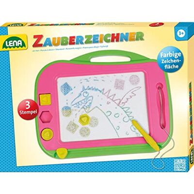 LENA 65714 Große Color Magnet Zeichentafel, Magnettafel ca. 41 cm, Zaubertafel mit Griff, befestigten Stift und 3 Stempel, Zaubermaltafel für Kinder ab 3 Jahre, Maltafel mit 4 Farbfeldern, Rosa LENA 65714 Große Color Magnet Zeichentafel, Magnettafel ca. 41 cm, Zaubertafel mit Griff, befestigten Stift und 3 Stempel, Zaubermaltafel für Kinder ab 3 Jahre, Maltafel mit 4 Farbfeldern, Rosa