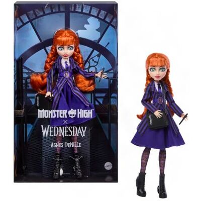 Monster Cable x Wednesday Agnes DeMille Puppe Sammlerpuppe mit roten Zöpfen, lila Nevermore Academy Uniform, Stift, Notizbuch-Tasche, Puppenständer, JNJ92 Monster Cable x Wednesday Agnes DeMille Puppe Sammlerpuppe mit roten Zöpfen, lila Nevermore Academy Uniform, Stift, Notizbuch-Tasche, Puppenständer, JNJ92