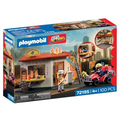 Playmobil City Action Feuerwehr‑Quad mit Burger‑Bude Kompaktes Einsatz‑Quad mit Wasserspritze, brennender Imbiss & viel Zubehör Für Kinder ab 4 Jahren 72195 Playmobil City Action Feuerwehr‑Quad mit Burger‑Bude Kompaktes Einsatz‑Quad mit Wasserspritze, brennender Imbiss & viel Zubehör Für Kinder ab 4 Jahren 72195