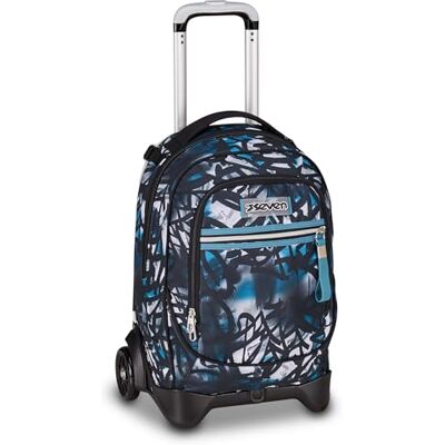 Seven New Tech Schulranzen mit Rollen, 33 Liter, Doppelfach, Trinkflaschenfach, 3 in 1 multifunktional, versteckbare Schultergurte, Schule und Freizeit, Mädchen und Jungen, blau/schwarz Seven New Tech Schulranzen mit Rollen, 33 Liter, Doppelfach, Trinkflaschenfach, 3 in 1 multifunktional, versteckbare Schultergurte, Schule und Freizeit, Mädchen und Jungen, blau/schwarz