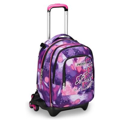 Seven Schulranzen Detach mit Trolley-Funktion, Rucksack mit Rollen, zum Ziehen, für Schule Sport Freizeit, ab 1. Klasse, 3 in 1, mit Trinkflaschenfach, mit kleinem Rucksack, für Kinder, violett Seven Schulranzen Detach mit Trolley-Funktion, Rucksack mit Rollen, zum Ziehen, für Schule Sport Freizeit, ab 1. Klasse, 3 in 1, mit Trinkflaschenfach, mit kleinem Rucksack, für Kinder, violett