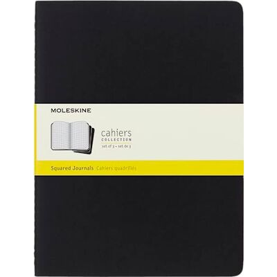 Moleskine Cahier Journal, 3er-Set karierte Notizbücher, einfarbiger Kartoneinband mit sichtbarer Naht, Farbe Schwarz, 120 Seiten, Extra Large 19 x 25 cm Moleskine Cahier Journal, 3er-Set karierte Notizbücher, einfarbiger Kartoneinband mit sichtbarer Naht, Farbe Schwarz, 120 Seiten, Extra Large 19 x 25 cm