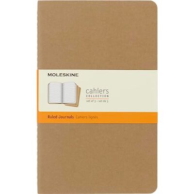 Moleskine Cahier Journal, Set mit 3 Linierten Notizbücher, Kartoneinband mit Sichtbarer Baumwollnaht, Farbe Kraftbraun, Large 13 x 21 cm, 80 Seiten Moleskine Cahier Journal, Set mit 3 Linierten Notizbücher, Kartoneinband mit Sichtbarer Baumwollnaht, Farbe Kraftbraun, Large 13 x 21 cm, 80 Seiten