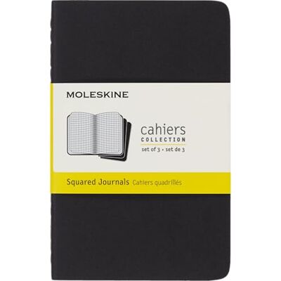 Moleskine Cahier Journal, Set von 3 Heften mit karierten Seiten, Kartonumschlag und sichtbarer Baumwollnaht, Format 9 x 14 cm, 64 Seiten, Farbe Schwarz Moleskine Cahier Journal, Set von 3 Heften mit karierten Seiten, Kartonumschlag und sichtbarer Baumwollnaht, Format 9 x 14 cm, 64 Seiten, Farbe Schwarz